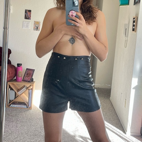 High Waist Pleather Shorts - Picture 1 of 2